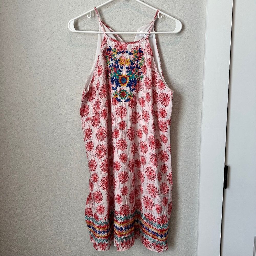 THML Red & White Floral Embroidered Sleeveless Mini Dress - Size Large - EUC